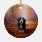 Bernedoodle in Herfstbladeren Herfst Inspire Keramisch Ornament (Voorkant)