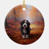 Bernedoodle in Herfstbladeren Herfst Inspire Keramisch Ornament (Achterkant)