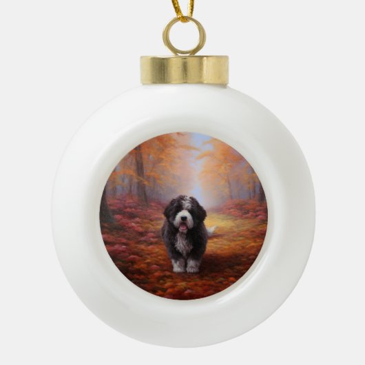 Bernedoodle in Herfstbladeren Herfst Inspire Keramische Bal Ornament (Voorkant)