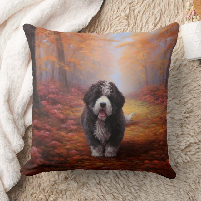 Bernedoodle in Herfstbladeren Herfst Inspire Kussen (Deken)
