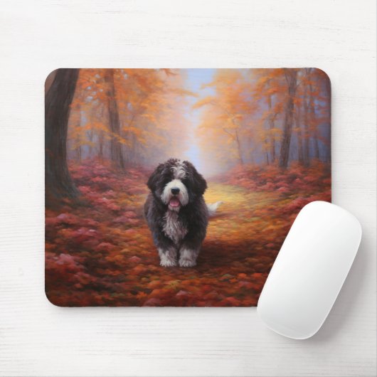 Bernedoodle in Herfstbladeren Herfst Inspire Muismat (Met muis)
