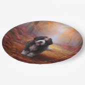 Bernedoodle in Herfstbladeren Herfst Inspire Papieren Bordje (Gekanteld)
