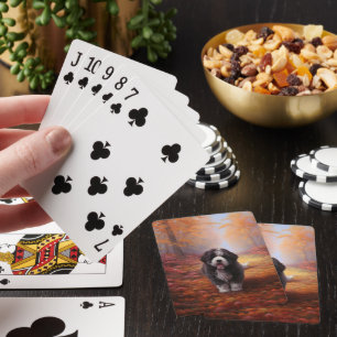 Bernedoodle in Herfstbladeren Herfst Inspire Pokerkaarten