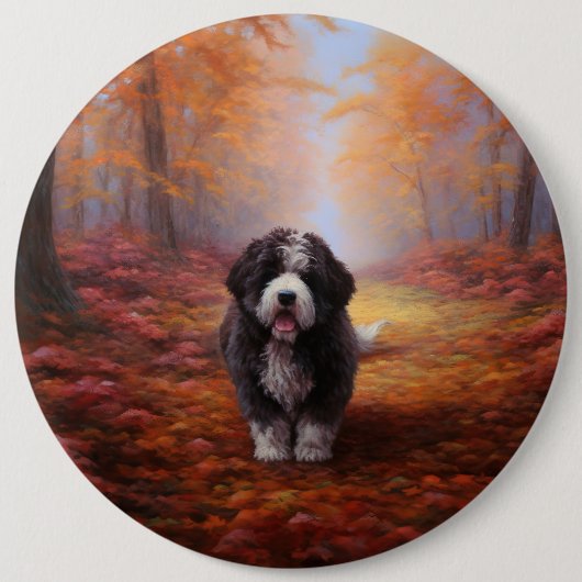 Bernedoodle in Herfstbladeren Herfst Inspire Ronde Button 6,0 Cm (Voorkant)
