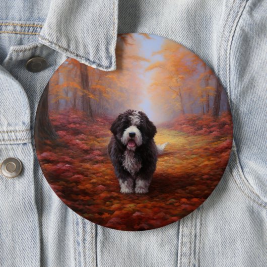Bernedoodle in Herfstbladeren Herfst Inspire Ronde Button 6,0 Cm (In situ)