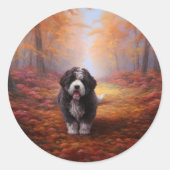 Bernedoodle in Herfstbladeren Herfst Inspire Ronde Sticker (Voorkant)