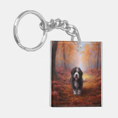 Bernedoodle in Herfstbladeren Herfst Inspire Sleutelhanger (Voorkant Links)