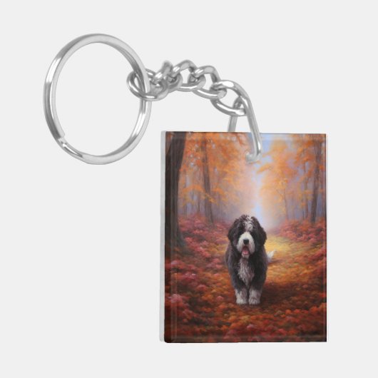 Bernedoodle in Herfstbladeren Herfst Inspire Sleutelhanger (Voorkant Links)