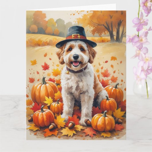 Bernedoodle in herfstbladeren Thanksgiving Kunst Kaart (Orchidee)