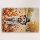 Bernedoodle in herfstbladeren Thanksgiving Kunst Legpuzzel (Horizontaal)
