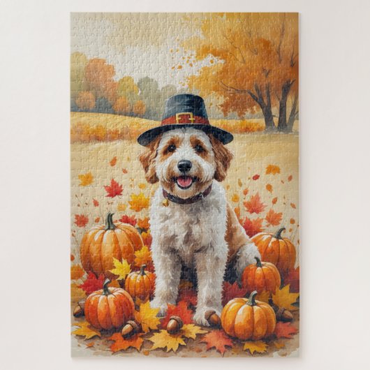 Bernedoodle in herfstbladeren Thanksgiving Kunst Legpuzzel (Verticaal)