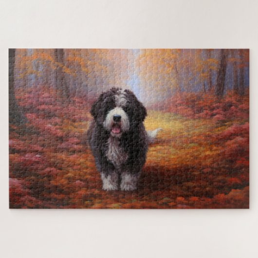 Bernedoodle in herfstbladeren val inspireert legpuzzel (Horizontaal)