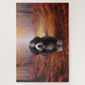 Bernedoodle in herfstbladeren val inspireert legpuzzel (Verticaal)