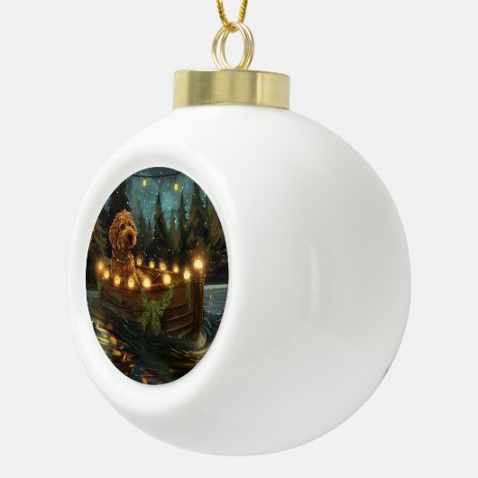 Bernedoodle Kerst Feestelijke reis Keramische Bal Ornament (Rechts)