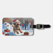 Bernedoodle Kerst Feestelijke Sneeuwscène Bagagelabel (Voorkant horizontaal)