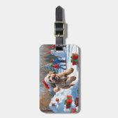 Bernedoodle Kerst Feestelijke Sneeuwscène Bagagelabel (Voorkant verticaal)
