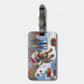 Bernedoodle Kerst Feestelijke Sneeuwscène Bagagelabel (Achterkant verticaal)