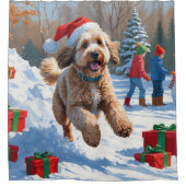 Bernedoodle Kerst Feestelijke Sneeuwscène Douchegordijn (Voorkant)