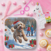 Bernedoodle Kerst Feestelijke Sneeuwscène Papieren Bordje (Feest)