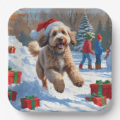 Bernedoodle Kerst Feestelijke Sneeuwscène Papieren Bordje (Voorkant)