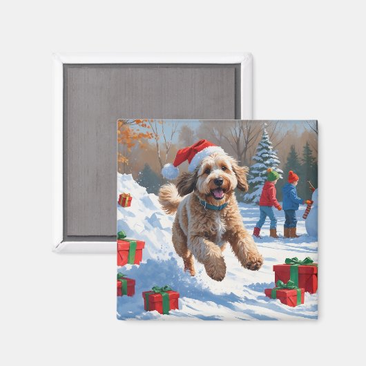 Bernedoodle Kerst Festief Sneeuw Landschap Magneet (Voorkant / Achterkant)