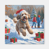 Bernedoodle Kerst Festief Sneeuw Landschap Magneet (Voorkant)