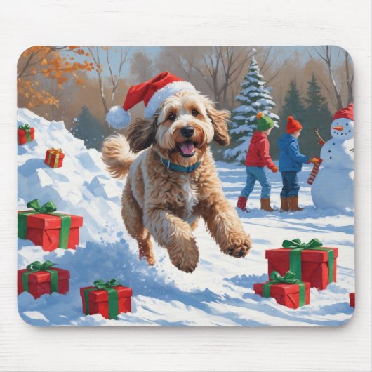 Bernedoodle Kerst Festief Sneeuw Landschap Muismat (Voorkant)