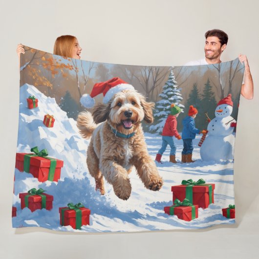 Bernedoodle Kerst Festieve Sneeuw Scene Fleece Deken (In situ)