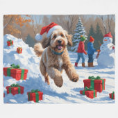 Bernedoodle Kerst Festieve Sneeuw Scene Fleece Deken (Voorkant (Horizontaal))