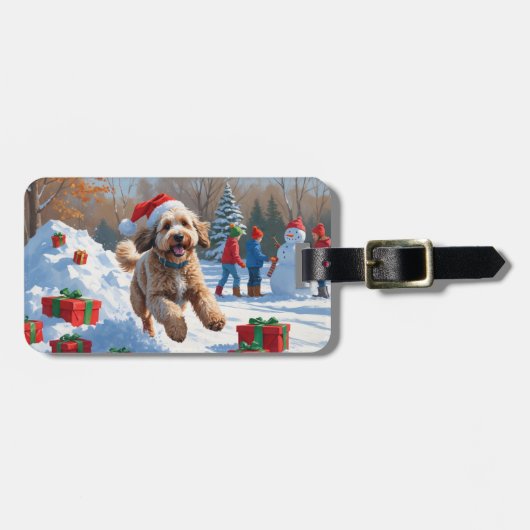 Bernedoodle Kerst Sneeuwscène Bagagelabel (Voorkant horizontaal)