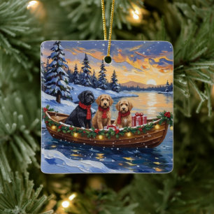Bernedoodle Kerstboot Vakantie Keramisch Ornament