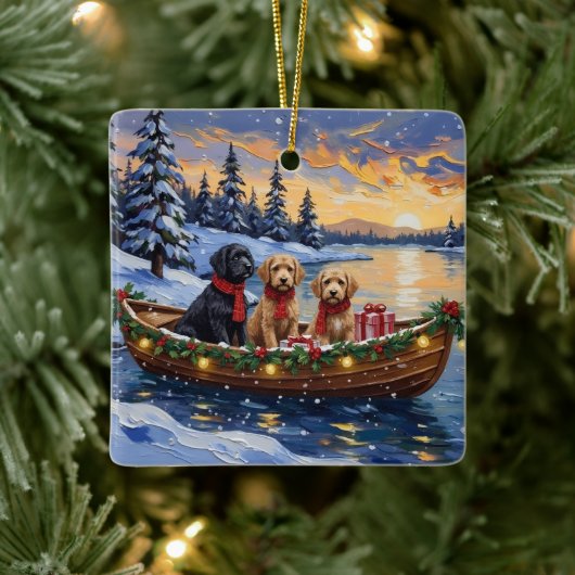 Bernedoodle Kerstboot Vakantie Keramisch Ornament (Boom)