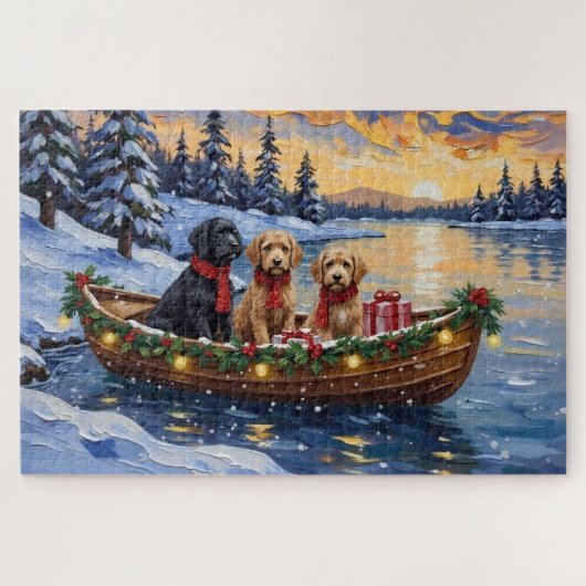 Bernedoodle Kerstboot Vakantie Legpuzzel (Horizontaal)
