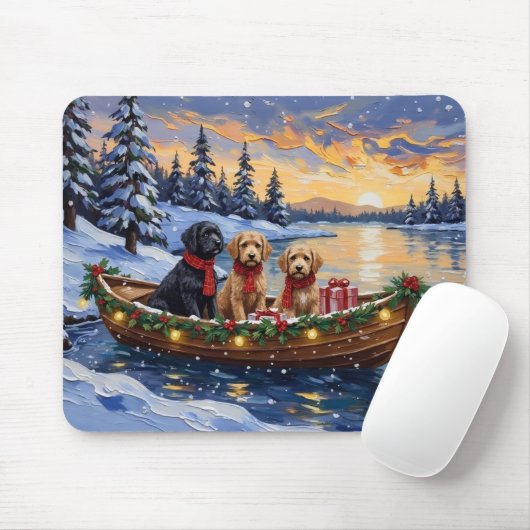 Bernedoodle Kerstboot Vakantie Muismat (Met muis)
