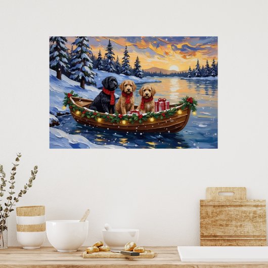 Bernedoodle Kerstboot Vakantie Poster (Keuken)