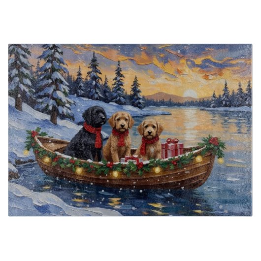 Bernedoodle Kerstboot Vakantie Snijplank (Voorkant)