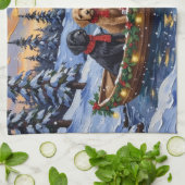 Bernedoodle Kerstboot Vakantie Theedoek (Gevouwen)
