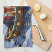 Bernedoodle Kerstboot Vakantie Theedoek (Quarter Fold)