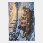 Bernedoodle Kerstboot Vakantie Theedoek (Verticaal)