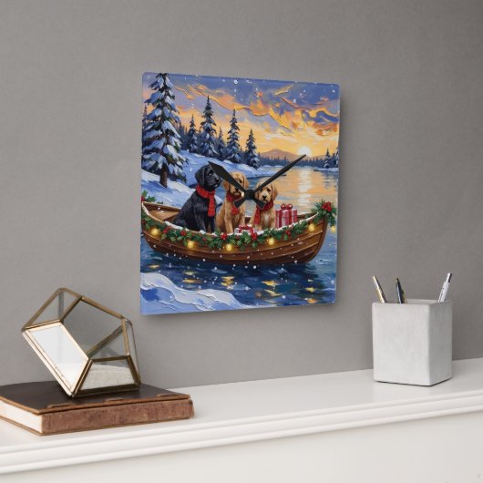 Bernedoodle Kerstboot Vakantie Vierkante Klok (Kantoor)