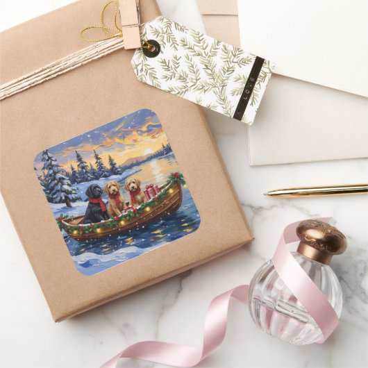 Bernedoodle Kerstboot Vakantie Vierkante Sticker (Geschenken)