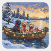 Bernedoodle Kerstboot Vakantie Vierkante Sticker (Voorkant)