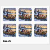 Bernedoodle Kerstboot Vakantie Vierkante Sticker (Vel)