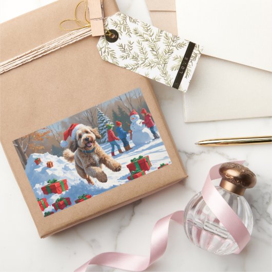 Bernedoodle Kerstfeest Sneeuwlandschap Rechthoekige Sticker (Geschenken)
