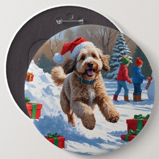 Bernedoodle Kerstfeest Sneeuwlandschap Ronde Button 6,0 Cm (Voorkant /achterkant)