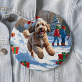 Bernedoodle Kerstfeest Sneeuwlandschap Ronde Button 6,0 Cm (In situ)