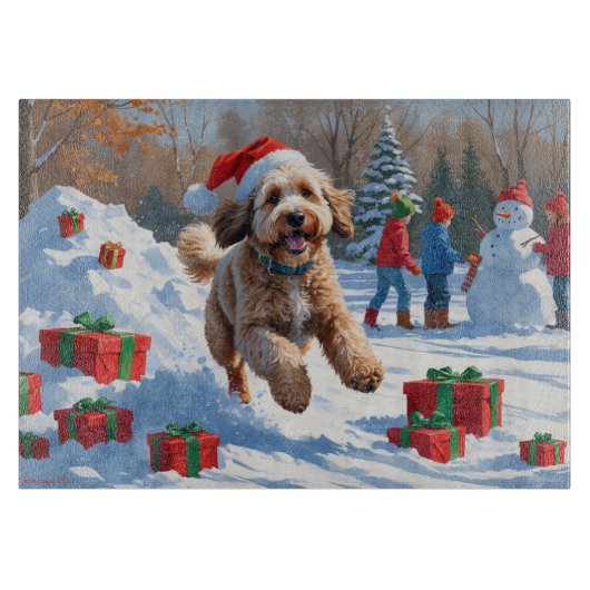 Bernedoodle Kerstfeest Sneeuwlandschap Snijplank (Voorkant)