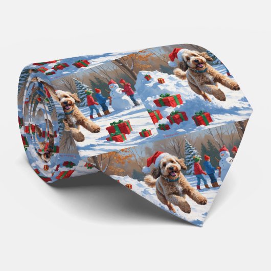 Bernedoodle Kerstfeest Sneeuwlandschap Stropdas (Opgerold)
