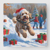 Bernedoodle Kerstfeest Sneeuwlandschap Vierkante Klok (Voorkant)