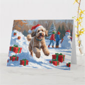 Bernedoodle Kerstfeest Sneeuwscène Kaart (Gele Bloem)